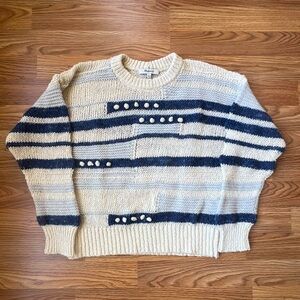 Madewell Grandover Bobble Pullover Sweater Blue Cream Wool Blend women’s small
